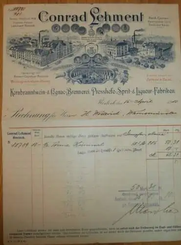 Brennerei - Conrad Lehment in Rostock i.M. , 1910 , Brauerei , alte Rechnung , Mecklenburg !!