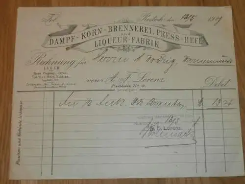 Brennerei A.F. Lorenz in Rostock , 1908 , Brauerei , alte Rechnung , Mecklenburg !!