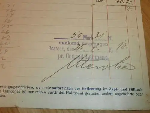 Brennerei A.F. Lorenz in Rostock , 1908 , Brauerei , alte Rechnung , Mecklenburg !!