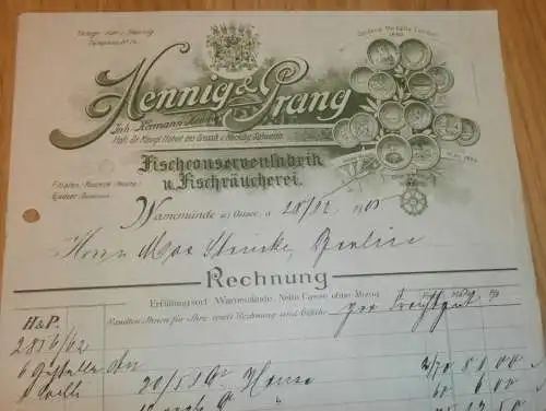 Fischräucherei - Hennig & Prang in Warnemünde 1905 , Rostock , alte Rechnung , Mecklenburg