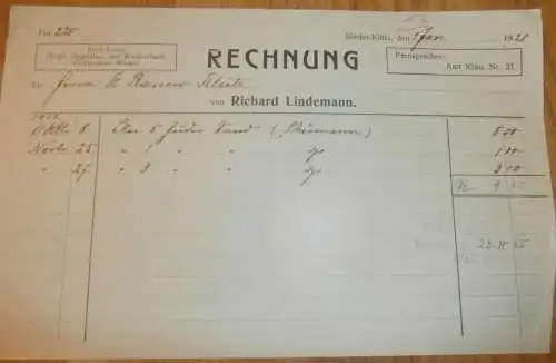 Richard Lindemann in Nieder - Klütz , 1928 , Klütz , alte Rechnung , Mecklenburg !!
