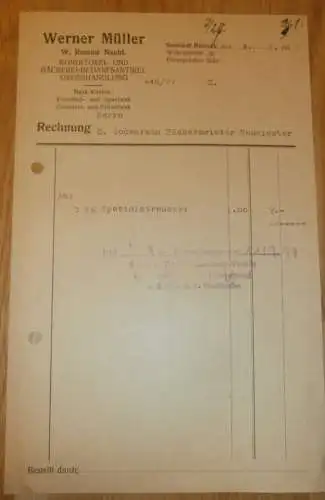 Bäckerei-Handlung , W. Müller / W. Rossow in Rostock , 1939 , Bäcker , alte Rechnung , Reklame , Werbung , Mecklenburg !