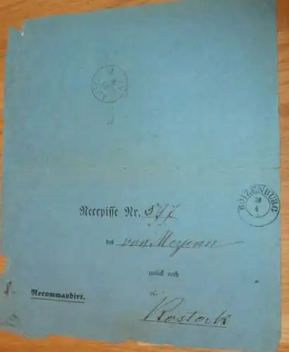 alte Post-Quittung , 1868 , Rostock - Boizenburg , Recepisse , Post , Mecklenburg !!