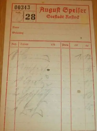 Qualitätsware - August Speiser in Rostock , 1928 , alte Rechnung , Reklame / Werbung , Mecklenburg