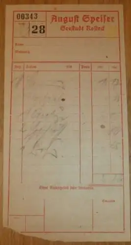 Qualitätsware - August Speiser in Rostock , 1928 , alte Rechnung , Reklame / Werbung , Mecklenburg