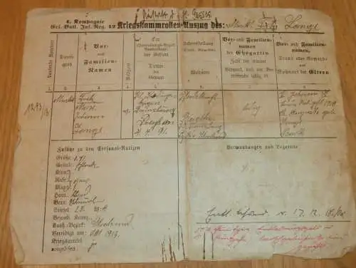 Kriegs-Stammrolle mit Nachweis der Schlachten , Fritz Lange in Barth i.M., 1. WK 1918 , Eisernes Kreuz , Mecklenburg !!