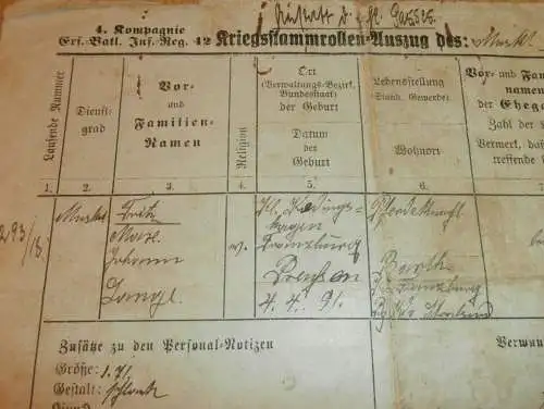 Kriegs-Stammrolle mit Nachweis der Schlachten , Fritz Lange in Barth i.M., 1. WK 1918 , Eisernes Kreuz , Mecklenburg !!