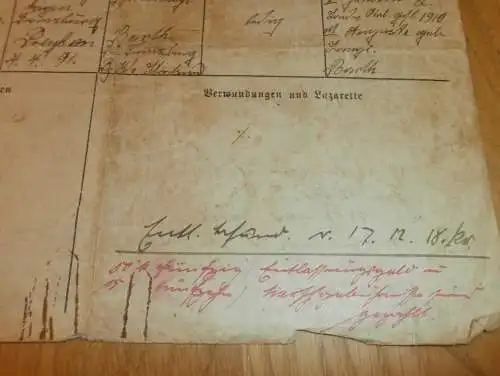 Kriegs-Stammrolle mit Nachweis der Schlachten , Fritz Lange in Barth i.M., 1. WK 1918 , Eisernes Kreuz , Mecklenburg !!
