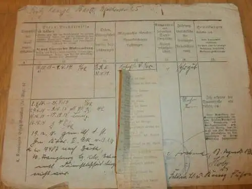 Kriegs-Stammrolle mit Nachweis der Schlachten , Fritz Lange in Barth i.M., 1. WK 1918 , Eisernes Kreuz , Mecklenburg !!