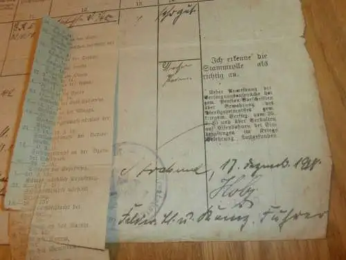Kriegs-Stammrolle mit Nachweis der Schlachten , Fritz Lange in Barth i.M., 1. WK 1918 , Eisernes Kreuz , Mecklenburg !!
