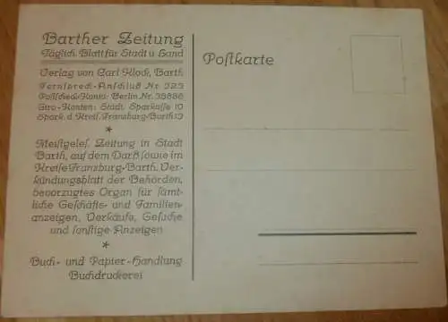 Barther Zeitung - Carl Klock in Barth , 1933 , Müller Zwangs-Innung , Druckerei , Reklame / Werbung , Mecklenburg !!