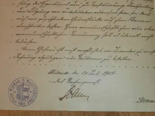 Waisengericht - Wismar 1904 , Erbschein , mit Marke , Suckstorff , Mecklenburg !!