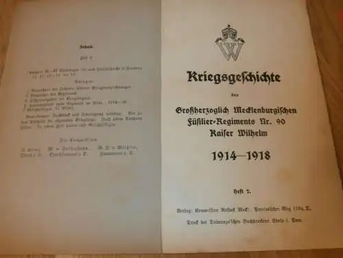 Füsilier-Regiment Nr. 90 , Rostock 1914-1918 , Kaiser Wilhelm , Mecklenburg , Kriegsgeschichte , RAR !!