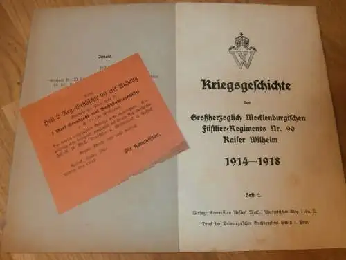Füsilier-Regiment Nr. 90 , Rostock 1914-1918 , Kaiser Wilhelm , Mecklenburg , Kriegsgeschichte , RAR !!