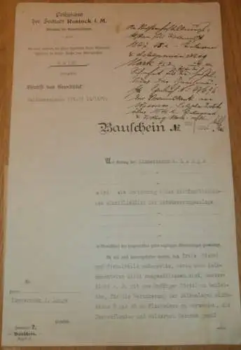 Bauschein - Polizeiamt Rostock 1914 , Acht-Familienhaus , Waldemarstraße , Zimmermann W. Lange , Architektur !!