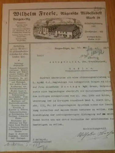 Rügensche Möbelfabrik - Wilhelm Freese in Bergen a. Rügen , 1932 , Elisabeth Baethge , Hypothek Mecklenburg !!