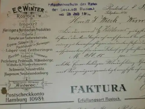 Heringe & nordische Produkte - 1921 - E.C. Winter in Rostock i. Mecklenburg , alte Rechnung , Wismar !!!