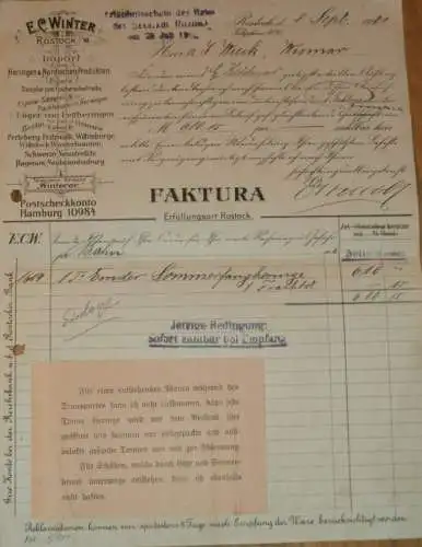 Heringe & nordische Produkte - 1921 - E.C. Winter in Rostock i. Mecklenburg , alte Rechnung , Wismar !!!