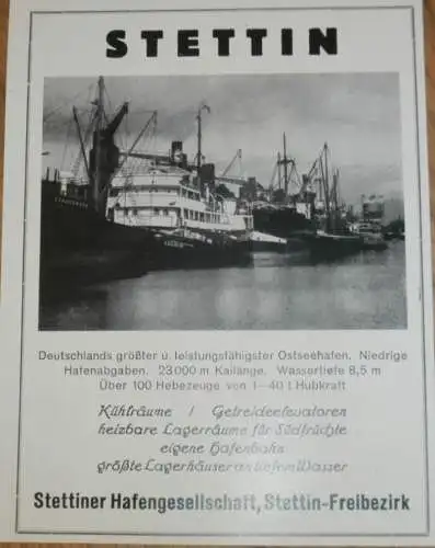 Stettiner Hafengesellschaft - original Reklame aus Zeitschrift , Stettin , Schiffe , Hafen , Pommern !!!