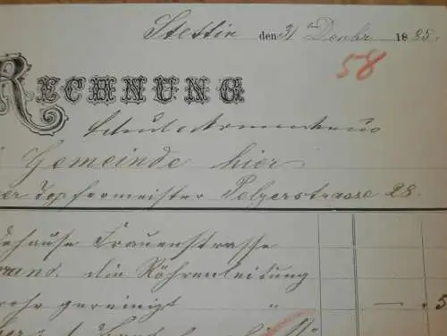 alte Rechnung - Stettin i. Pommern , 1885 , Töpfermeister Zinner !!