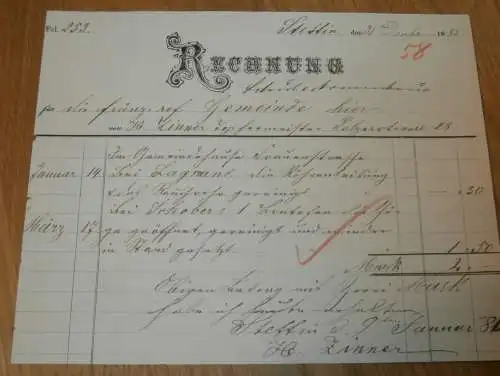 alte Rechnung - Stettin i. Pommern , 1885 , Töpfermeister Zinner !!