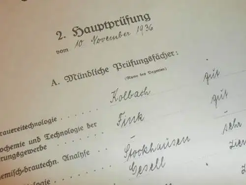 Prüfungs-Zeugnis für Brauerei - Ingenieure 1934 , Karl Sarnow in Stettin i. Pommern , Fakultät Berlin , Bierbrauerei !!