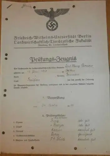Prüfungs-Zeugnis für Brauerei - Ingenieure 1934 , Karl Sarnow in Stettin i. Pommern , Fakultät Berlin , Bierbrauerei !!