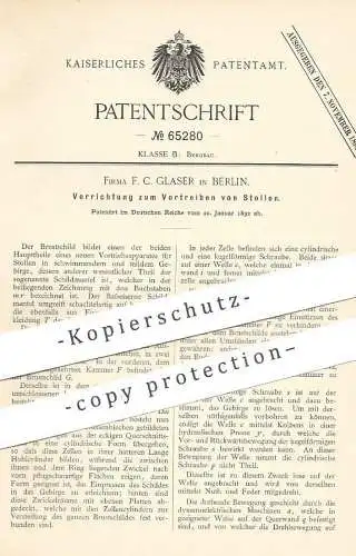 original Patent - F. C. Glaser , Berlin  1892 , Vortreiben von Stollen | Bergbau , Bergwerk , Bergarbeiter , Stollenwerk