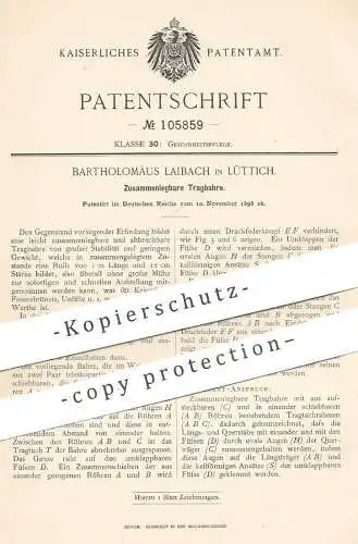 original Patent - Bartholomäus Laibach , Lüttich , 1898 , Zusammenlegbare Tragbahre | Bahre , Krankenbett , Trage , Arzt