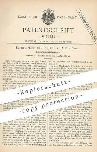 original Patent - Dr. Phil. Reinhold Richter / Halle / Saale  1885 , Gasentwicklungsapparat | Gasentwickler | Gas , Gase