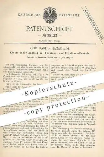original Patent - Gebr. Rabe , Hanau / Main , 1885 , Elektrischer Antrieb am Pendel | Uhr , Uhren , Uhrwerk , Uhrmacher