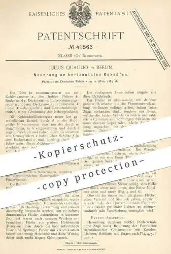 original Patent - Julius Quaglio , Berlin , 1887 , horizontaler Koksofen | Koks - Ofen | Öfen , Ofenbauer , Brennstoff