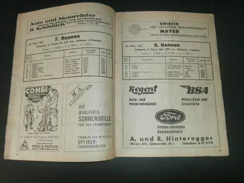 Rennprogramm Bahnrennen in Baden 1952 , Sandbahnrennen , Speedway , Wien , Programm , Programmheft !!!