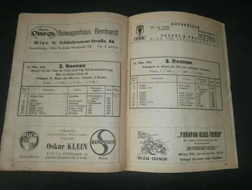Rennprogramm Bahnrennen in Baden 1952 , Sandbahnrennen , Speedway , Wien , Programm , Programmheft !!!