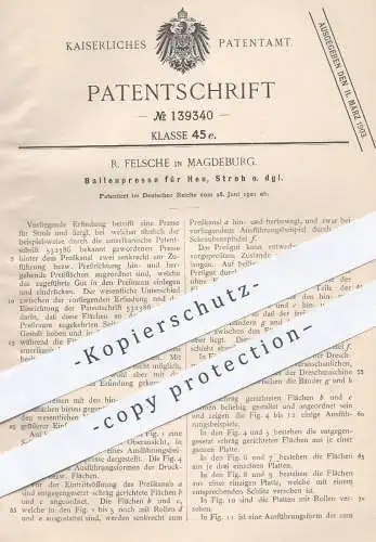 original Patent - R. Felschle , Magdeburg , 1901 , Ballenpresse für Heu, Stroh | Presse , Strohpresse , Heupresse !!