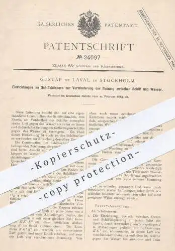 original Patent - Gustaf de Laval , Stockholm , Schweden , 1883 , Verminderung der Reibung zwischen Schiff u. Wasser !!