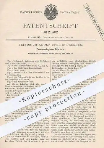 original Patent - Friedrich Adolf Ufer , Dresden , 1882 , Zusammenlegbarer Fahrstuhl , Rollstuhl , Stuhl | Medizin !!!