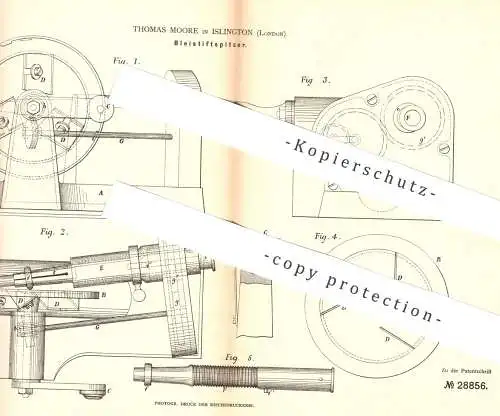 original Patent - Thomas Moore , Islington , London , 1884 , Bleistiftspitzer | Bleistift - Anspitzer | Stift , Schule !
