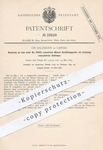 original Patent - Ch. Salzmann , Leipzig , 1884 , Maisch - Destillierapparat für konzentrierte Schlempe | Destillieren !