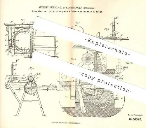 original Patent - August Pürschel , Kopenhagen , Dänemark , 1885 , Herstellung von Pfeffermünzkuchen | Kuchen , Bäcker !
