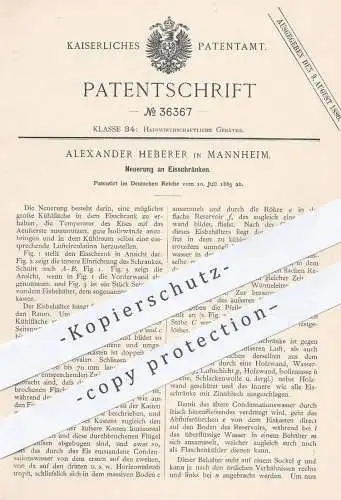 original Patent - Alexander Heberer , Mannheim , 1885 , Eisschrank | Kühlschrank , Eis , Kühlung , Kühlen !!