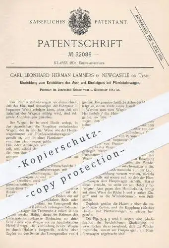 original Patent - Carl Leonhard Herman Lammers , Newcastle , 1884 , Aus- u. Einsteigen bei Pferde - Eisenbahnwagen