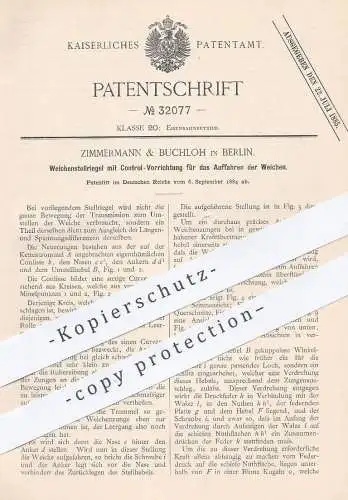 original Patent - Zimmermann & Buchloh , Berlin , 1884 , Weichenstellriegel für das Auffahren der Weichen | Eisenbahn !!
