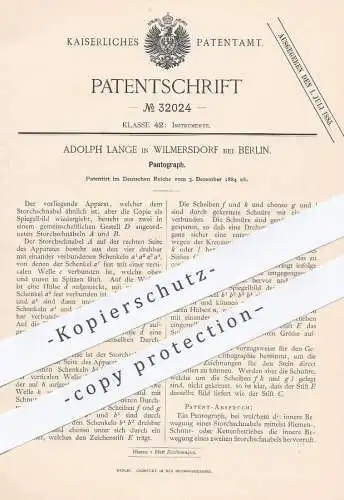 original Patent - Adolph Lange , Berlin / Wilmersdorf 1884 , Pantograph , Pantographen | Allesschreiber , Storchschnabel