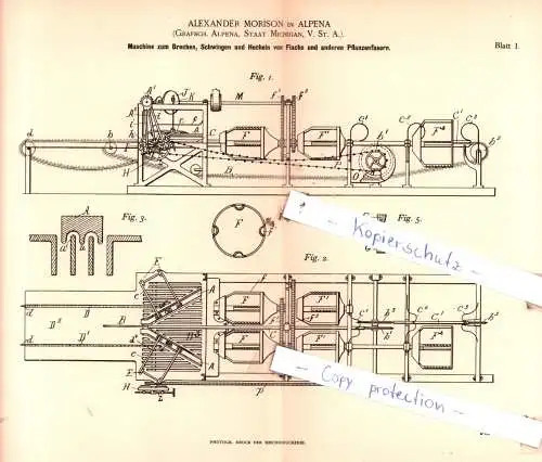 original Patent - Alexander Morison in Alpena , V. St. A. , 1891 , Spinnerei !!!