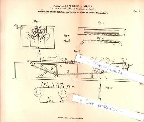 original Patent - Alexander Morison in Alpena , V. St. A. , 1891 , Spinnerei !!!