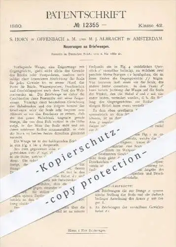 original Patent - S. Horn , Offenbach / M. J. Albracht , Amsterdam , 1880 , Briefwaage | Briefwaagen , Waage , Waagen !!