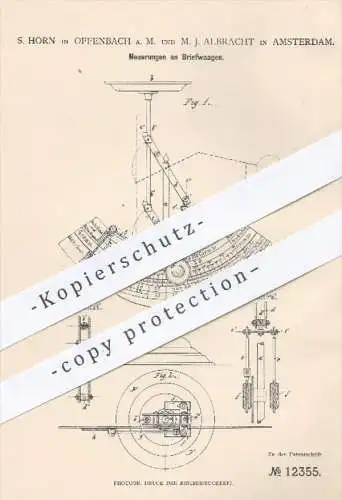 original Patent - S. Horn , Offenbach / M. J. Albracht , Amsterdam , 1880 , Briefwaage | Briefwaagen , Waage , Waagen !!