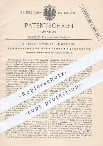 original Patent - Theodor Drzymalla , Magdeburg , 1884 , Apparat zum Reinigen von Röhren | Dampfkessel , Heizkörper !!
