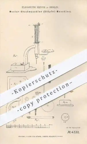 original Patent - Elisabeth Mente in Berlin , 1878 , Muster - Stechmaschine | Stüpfel - Maschine | Stopfen , Stricken !!